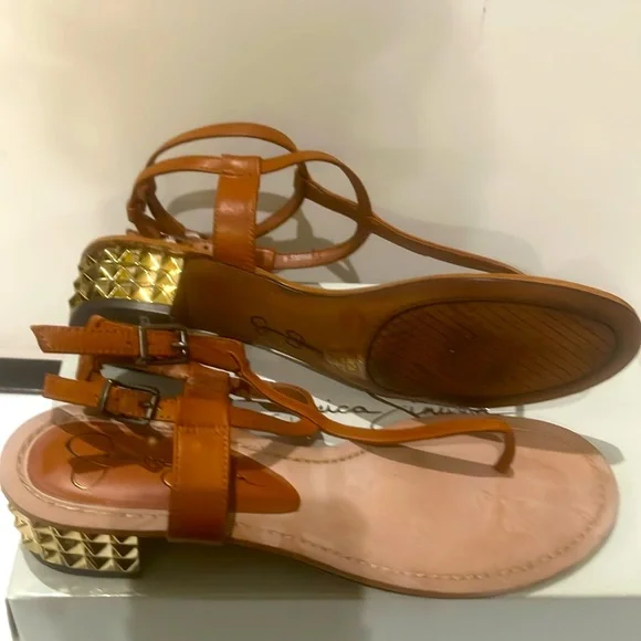 Cognac gladiator, sandals leather with gold heel by Jessica Simpson. 8.5. - Picture 5 of 5